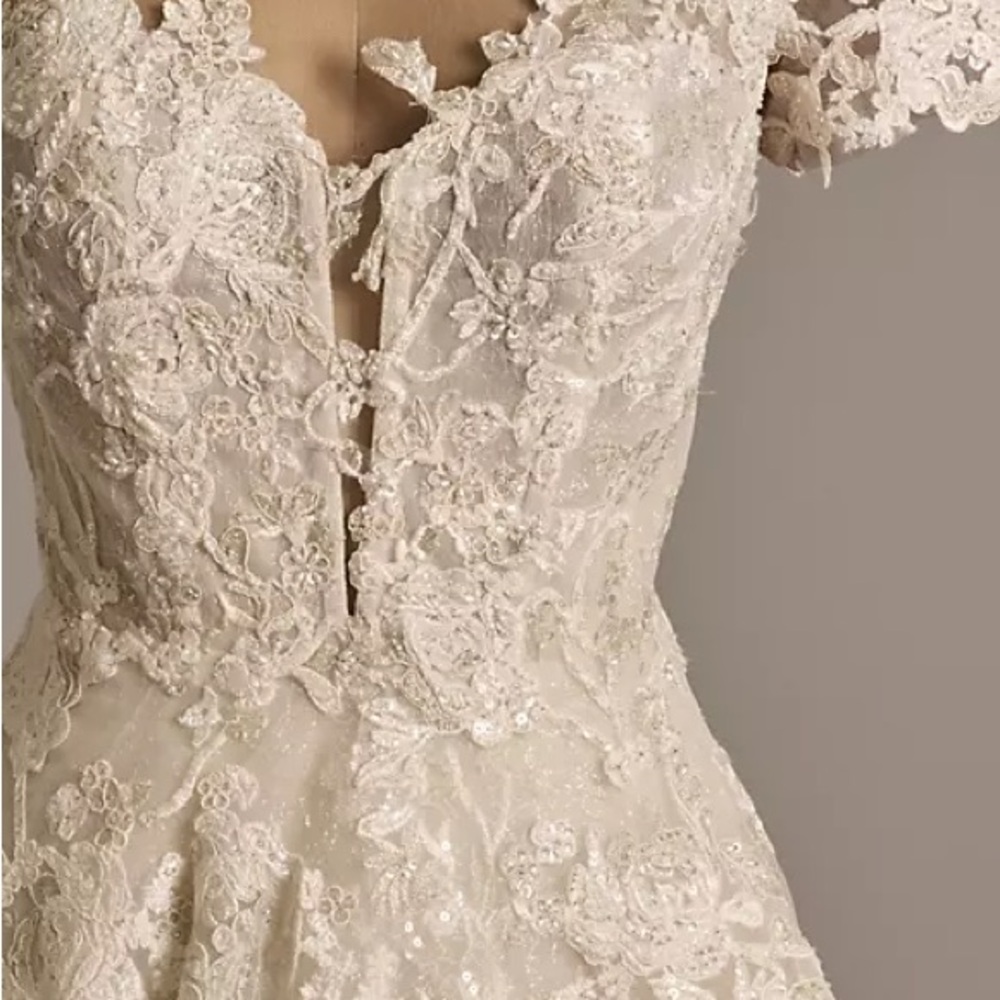 Lace Illusion Cap Sleeve Ball Gown Wedding Dress
STYLE# CWG833 SIZE 8